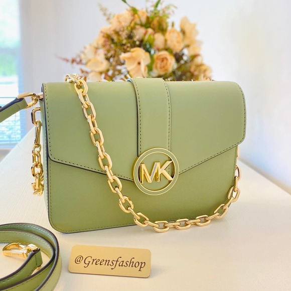 Michael Kors Handbags - Michael Kors Carmen Medium Monogram Flap Crossbody leather Light Sage